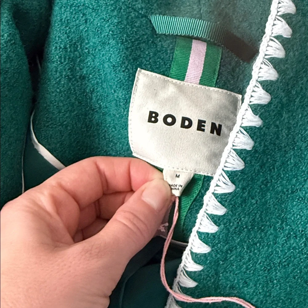 NWT Boden Blanket Stitch Wrap Coat In Alpine Green Size Medium - Picture 3 of 8